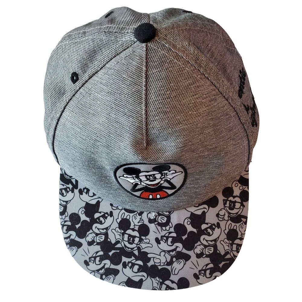 DISNEY Adult Hat Embroidered Mickey Mouse with Glasses Gray Black Red Adjustable